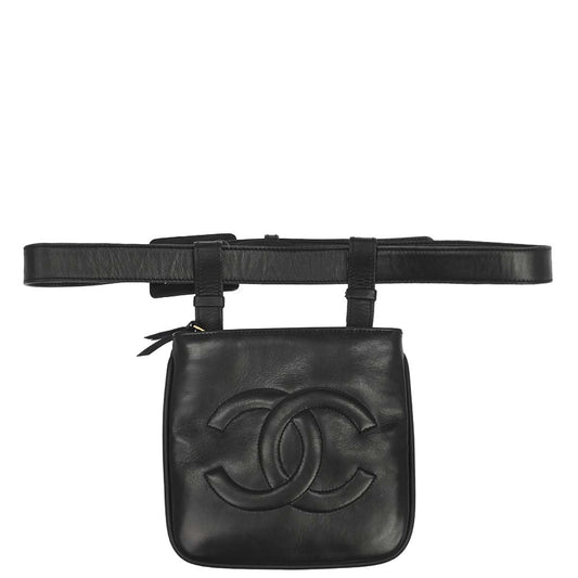 Chanel 1989-1991 Black Lambskin Waist Bum Bag #85/34