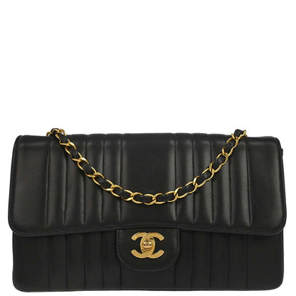 Chanel 1991-1994 Black Lambskin Mademoiselle Single Flap Shoulder Bag