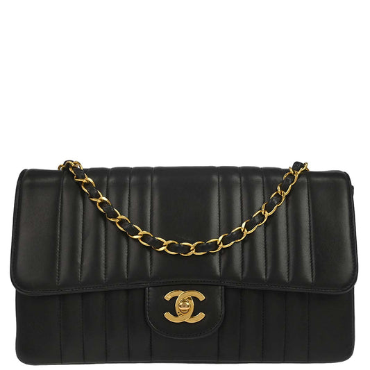 Chanel 1991-1994 Black Lambskin Mademoiselle Single Flap Shoulder Bag