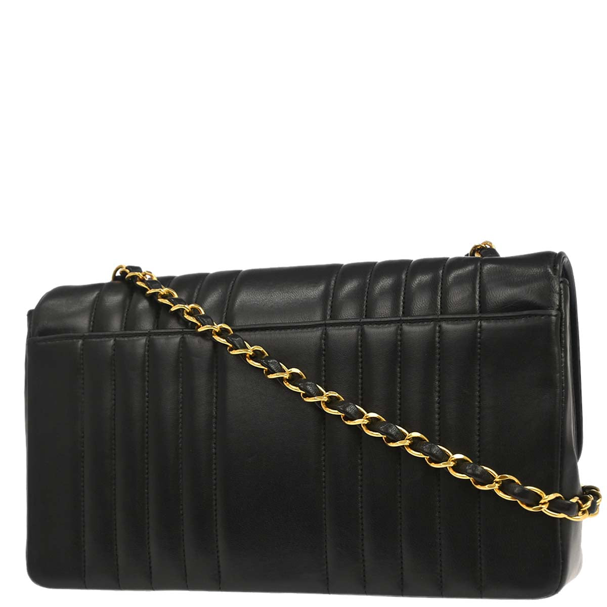 Chanel 1991-1994 Black Lambskin Mademoiselle Single Flap Shoulder Bag