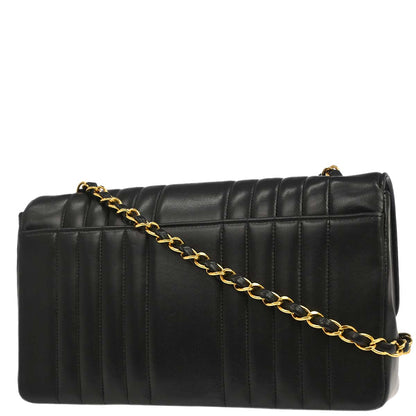 Chanel 1991-1994 Black Lambskin Mademoiselle Single Flap Shoulder Bag