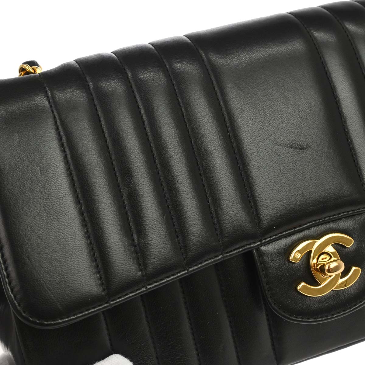 Chanel 1991-1994 Black Lambskin Mademoiselle Single Flap Shoulder Bag