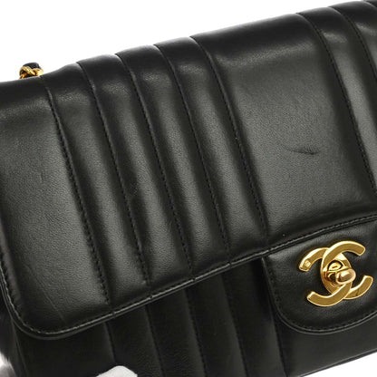 Chanel 1991-1994 Black Lambskin Mademoiselle Single Flap Shoulder Bag