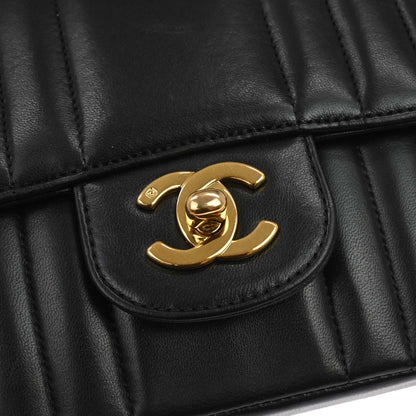 Chanel 1991-1994 Black Lambskin Mademoiselle Single Flap Shoulder Bag