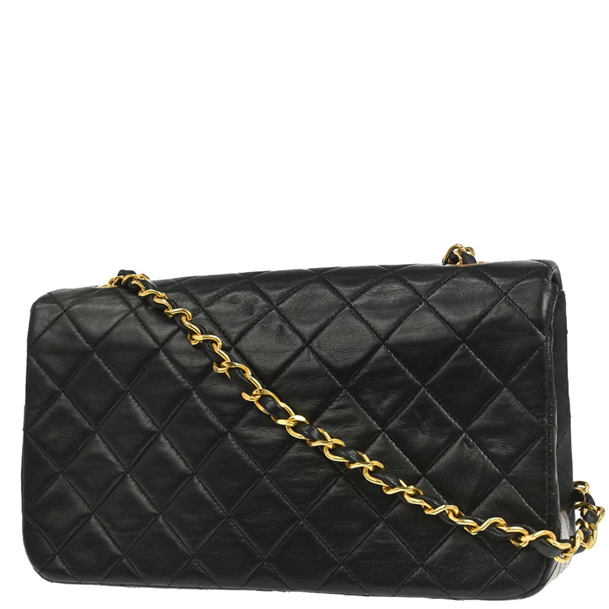 Chanel 1989-1991 Black Lambskin Turnlock Small Full Flap Shoulder Bag