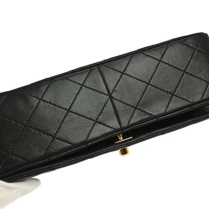 Chanel 1989-1991 Black Lambskin Turnlock Small Full Flap Shoulder Bag