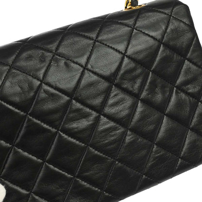 Chanel 1989-1991 Black Lambskin Turnlock Small Full Flap Shoulder Bag