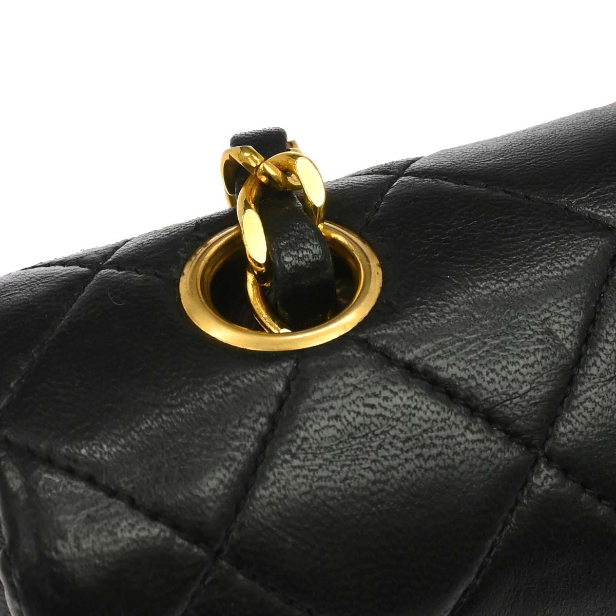 Chanel 1989-1991 Black Lambskin Turnlock Small Full Flap Shoulder Bag