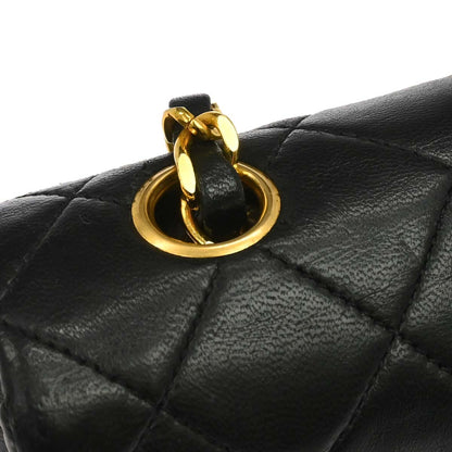 Chanel 1989-1991 Black Lambskin Turnlock Small Full Flap Shoulder Bag