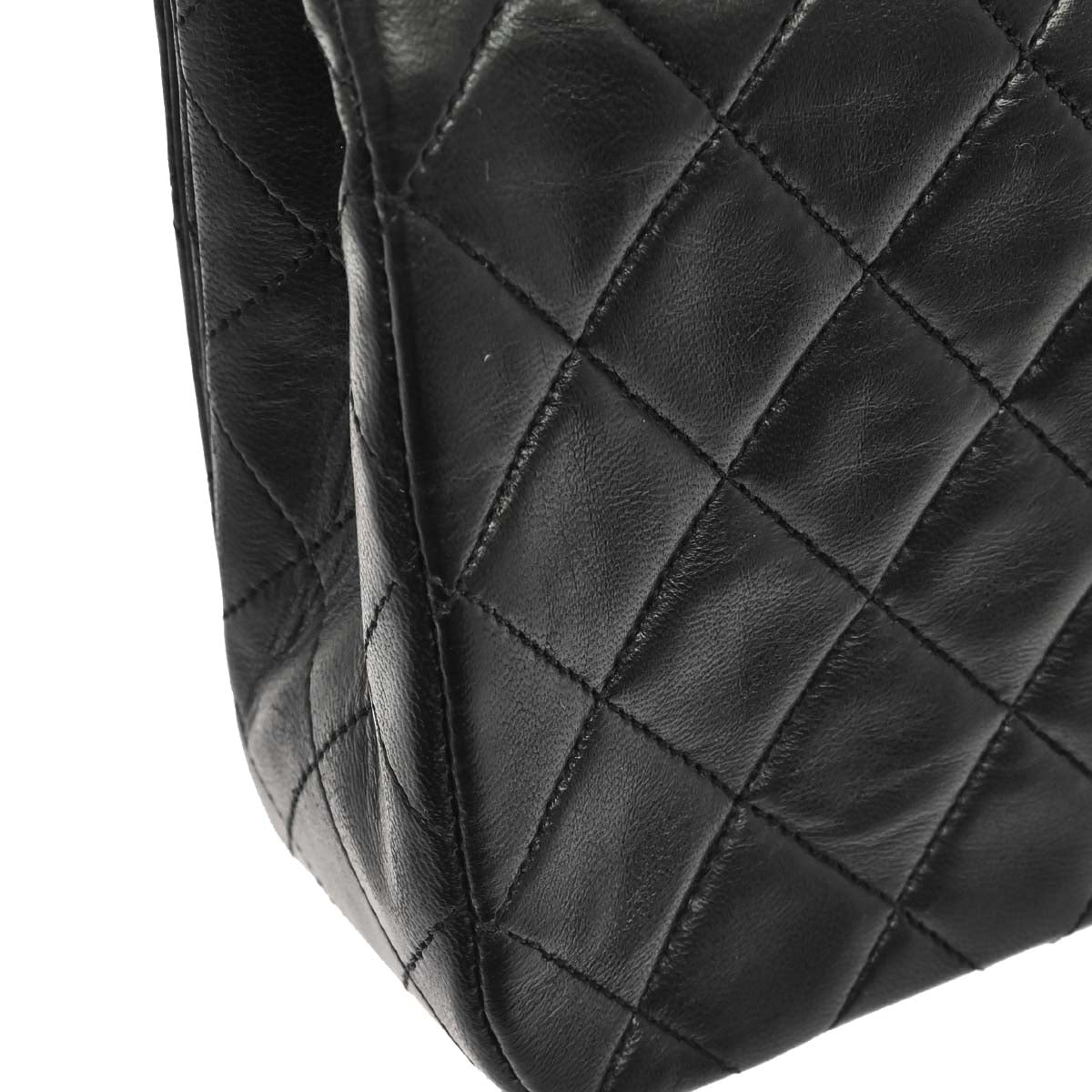 Chanel 1989-1991 Black Lambskin Turnlock Small Full Flap Shoulder Bag