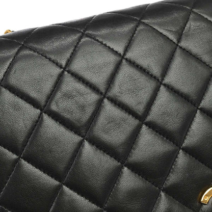 Chanel 1989-1991 Black Lambskin Turnlock Small Full Flap Shoulder Bag