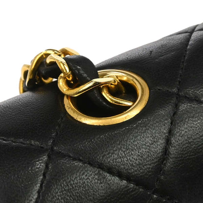 Chanel 1989-1991 Black Lambskin Turnlock Small Full Flap Shoulder Bag