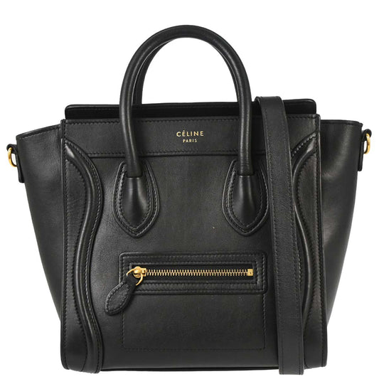 Celine Black Leather Nano Luggage 2way Tote Handbag