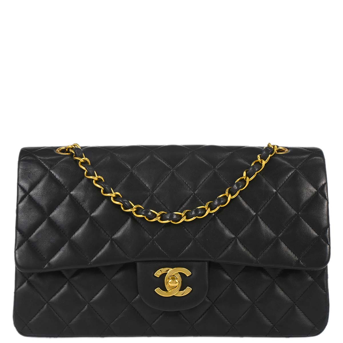 Chanel 1997-1999 Black Lambskin Medium Classic Double Flap Shoulder Bag