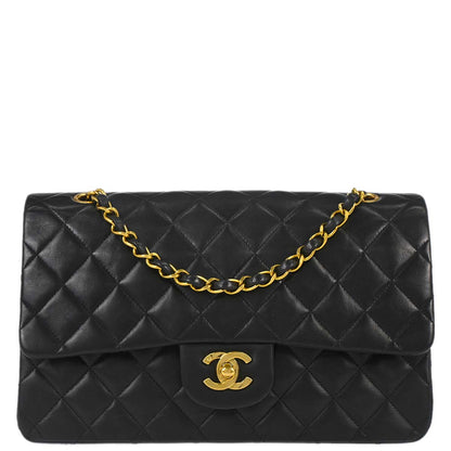 Chanel 1997-1999 Black Lambskin Medium Classic Double Flap Shoulder Bag