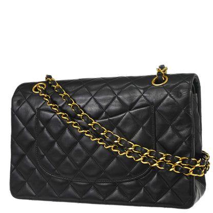 Chanel 1997-1999 Black Lambskin Medium Classic Double Flap Shoulder Bag