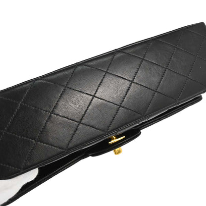 Chanel 1997-1999 Black Lambskin Medium Classic Double Flap Shoulder Bag