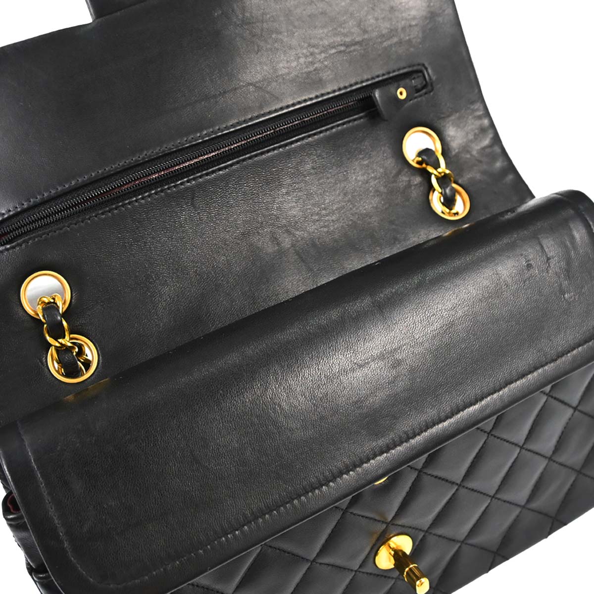 Chanel 1997-1999 Black Lambskin Medium Classic Double Flap Shoulder Bag