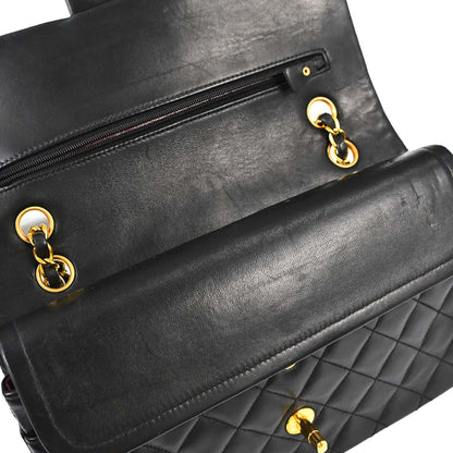 Chanel 1997-1999 Black Lambskin Medium Classic Double Flap Shoulder Bag