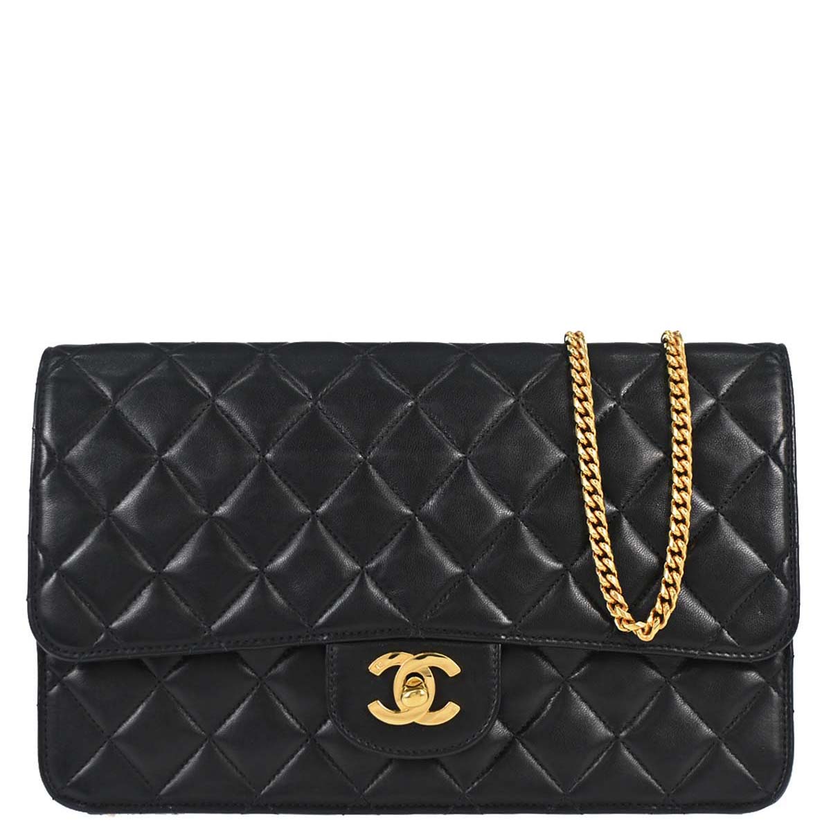 Chanel 1997-1999 Black Lambskin Turnlock Medium Shoulder Bag