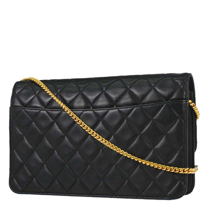 Chanel 1997-1999 Black Lambskin Turnlock Medium Shoulder Bag