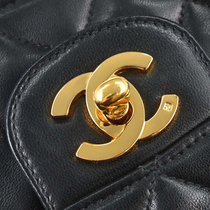 Chanel 1997-1999 Black Lambskin Turnlock Medium Shoulder Bag