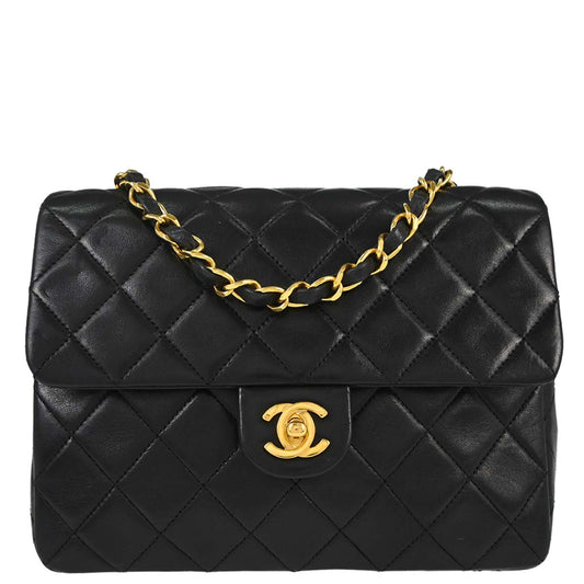 Chanel 1989-1991 Black Lambskin Classic Square Flap Shoulder Bag 20