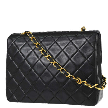 Chanel 1989-1991 Black Lambskin Classic Square Flap Shoulder Bag 20