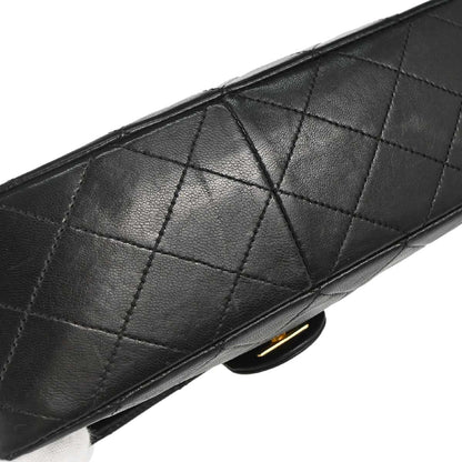 Chanel 1989-1991 Black Lambskin Classic Square Flap Shoulder Bag 20