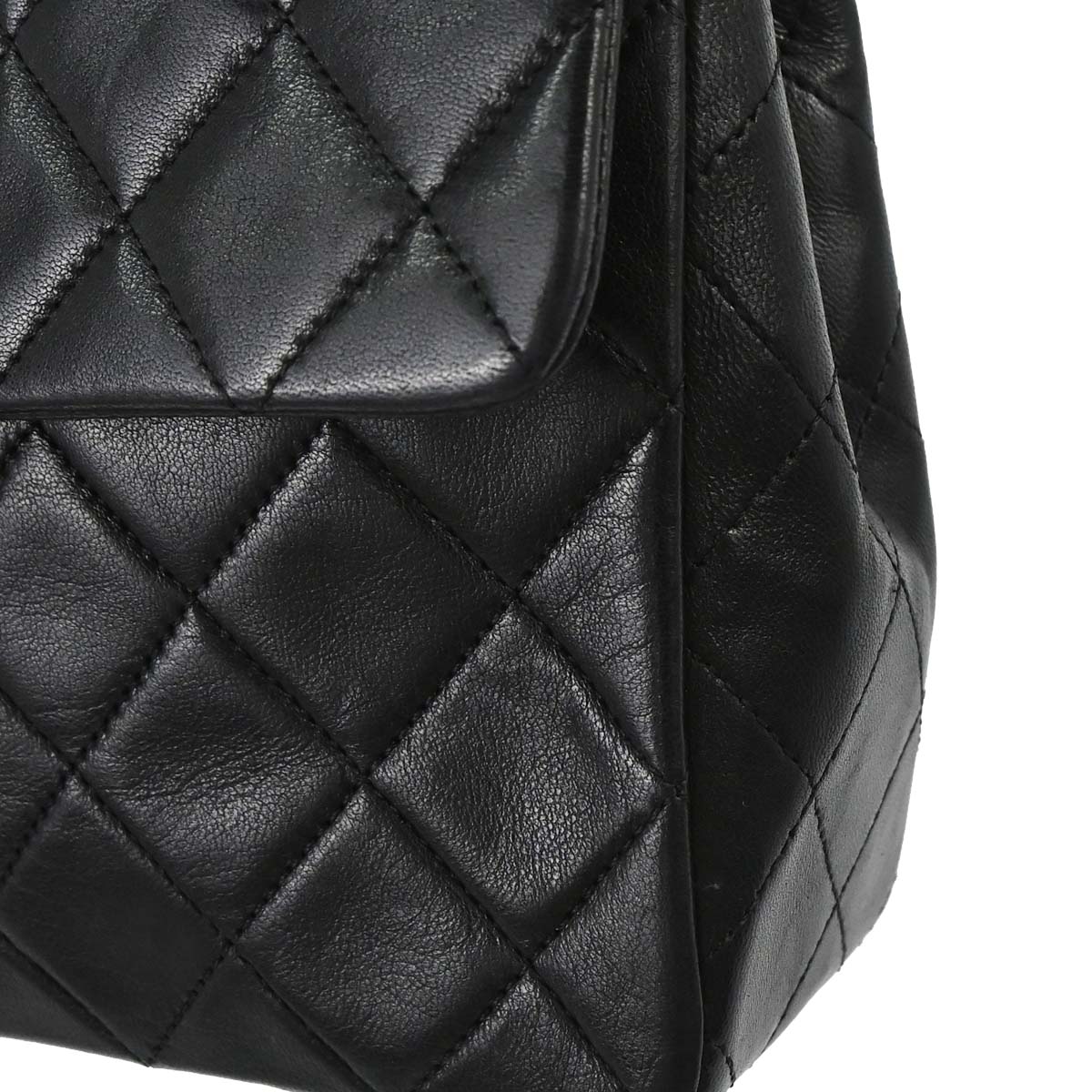 Chanel 1989-1991 Black Lambskin Classic Square Flap Shoulder Bag 20