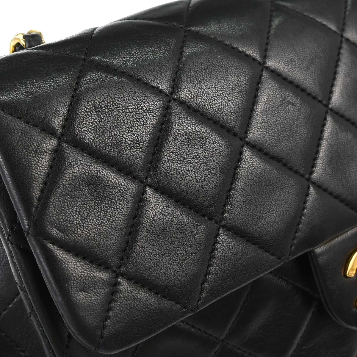 Chanel 1989-1991 Black Lambskin Classic Square Flap Shoulder Bag 20