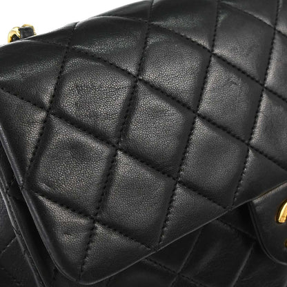 Chanel 1989-1991 Black Lambskin Classic Square Flap Shoulder Bag 20