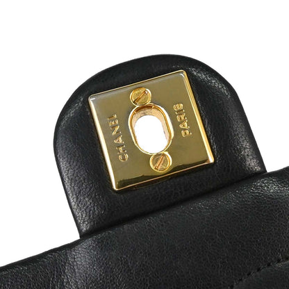 Chanel 1989-1991 Black Lambskin Classic Square Flap Shoulder Bag 20