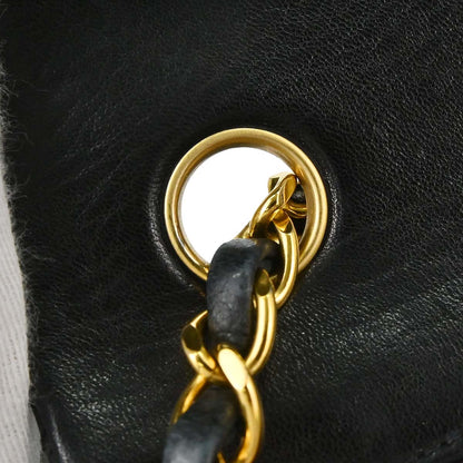Chanel 1989-1991 Black Lambskin Classic Square Flap Shoulder Bag 20