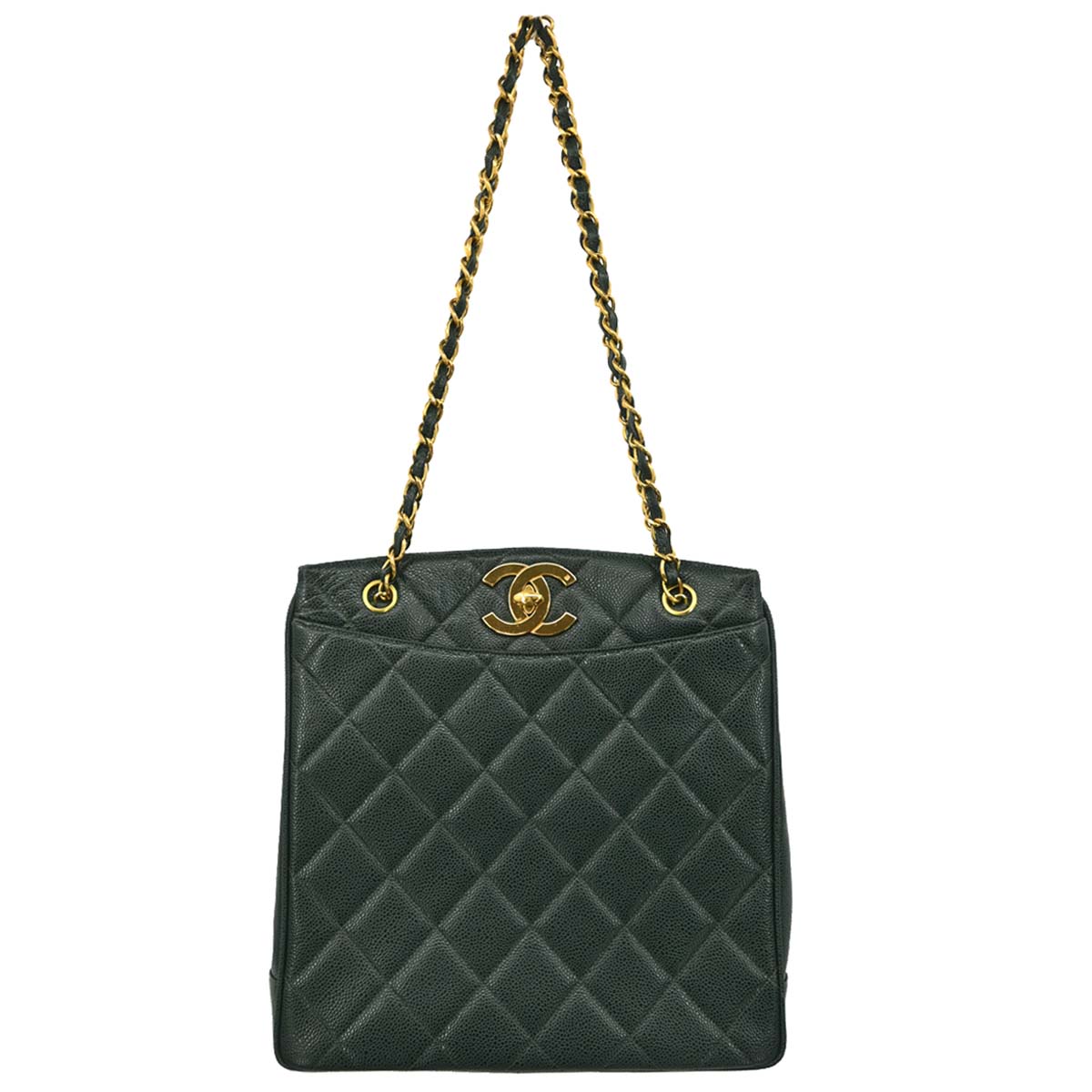 Chanel 1996-1997 Green Caviar Skin Shoulder Tote Bag