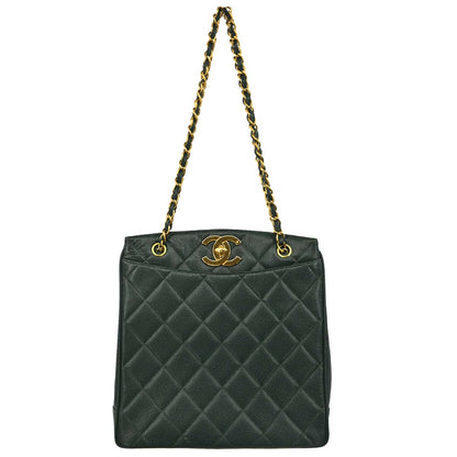 Chanel 1996-1997 Green Caviar Skin Shoulder Tote Bag