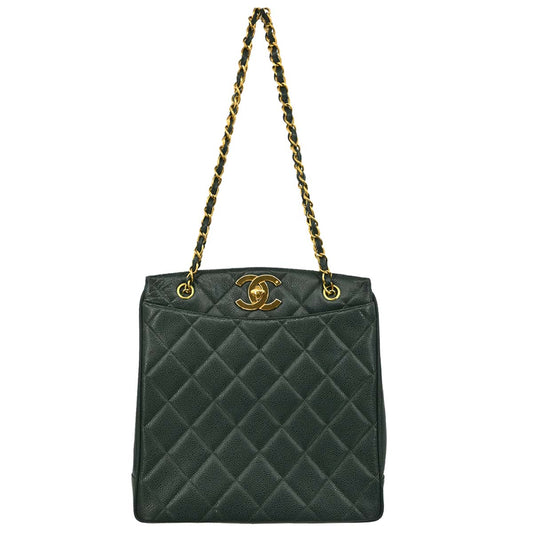 Chanel 1996-1997 Green Caviar Skin Shoulder Tote Bag