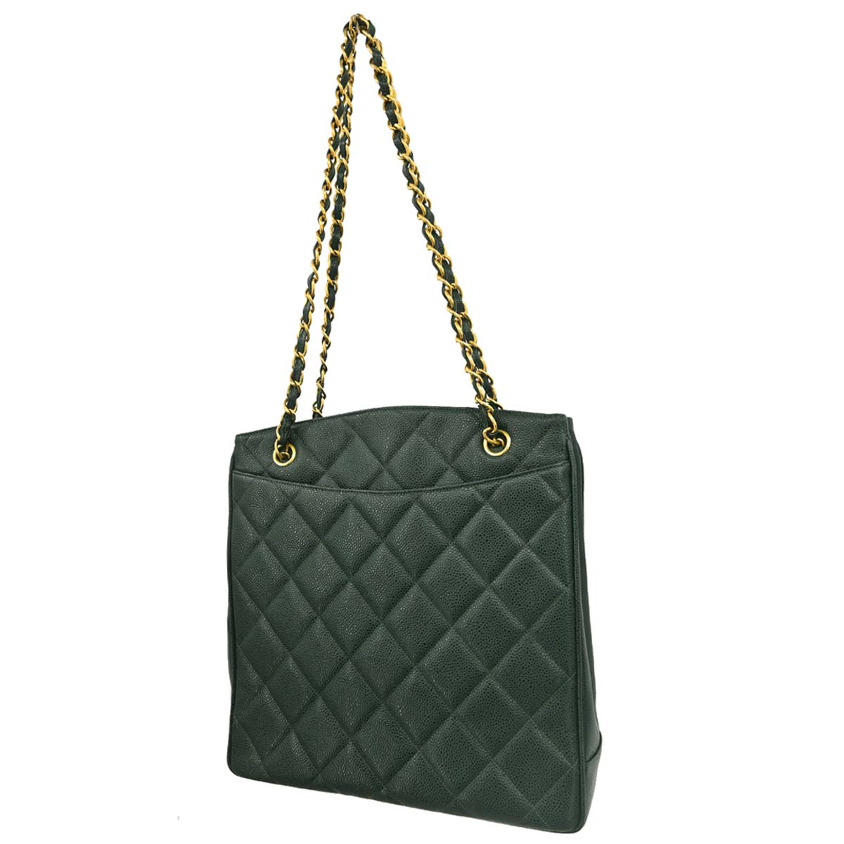 Chanel 1996-1997 Green Caviar Skin Shoulder Tote Bag