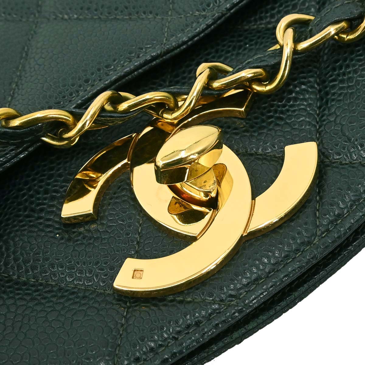 Chanel 1996-1997 Green Caviar Skin Shoulder Tote Bag