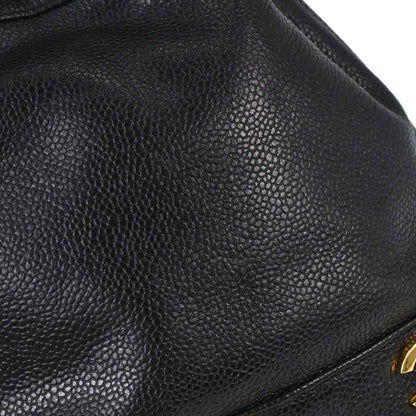Chanel 1991-1994 Black Caviar Skin Triple CC Drawstring Shoulder Bag