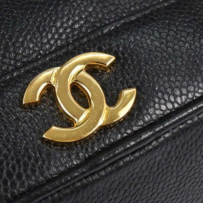 Chanel 1991-1994 Black Caviar Skin Triple CC Drawstring Shoulder Bag