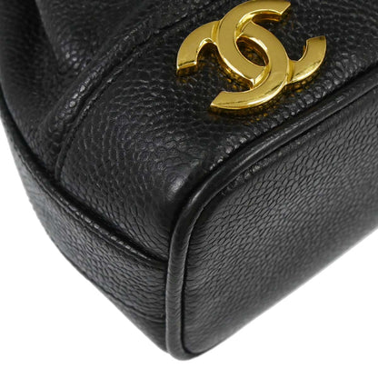 Chanel 1991-1994 Black Caviar Skin Triple CC Drawstring Shoulder Bag