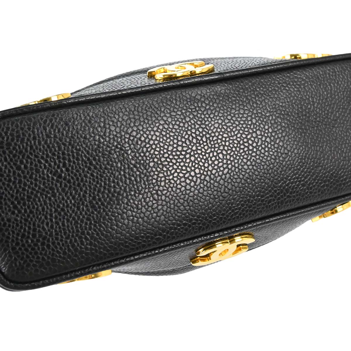 Chanel 1991-1994 Black Caviar Skin Triple CC Drawstring Shoulder Bag