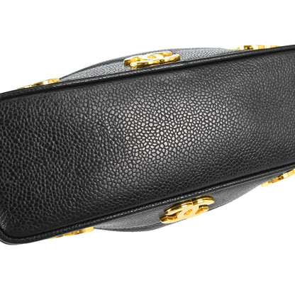 Chanel 1991-1994 Black Caviar Skin Triple CC Drawstring Shoulder Bag