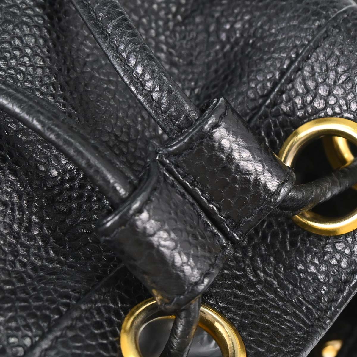 Chanel 1991-1994 Black Caviar Skin Triple CC Drawstring Shoulder Bag