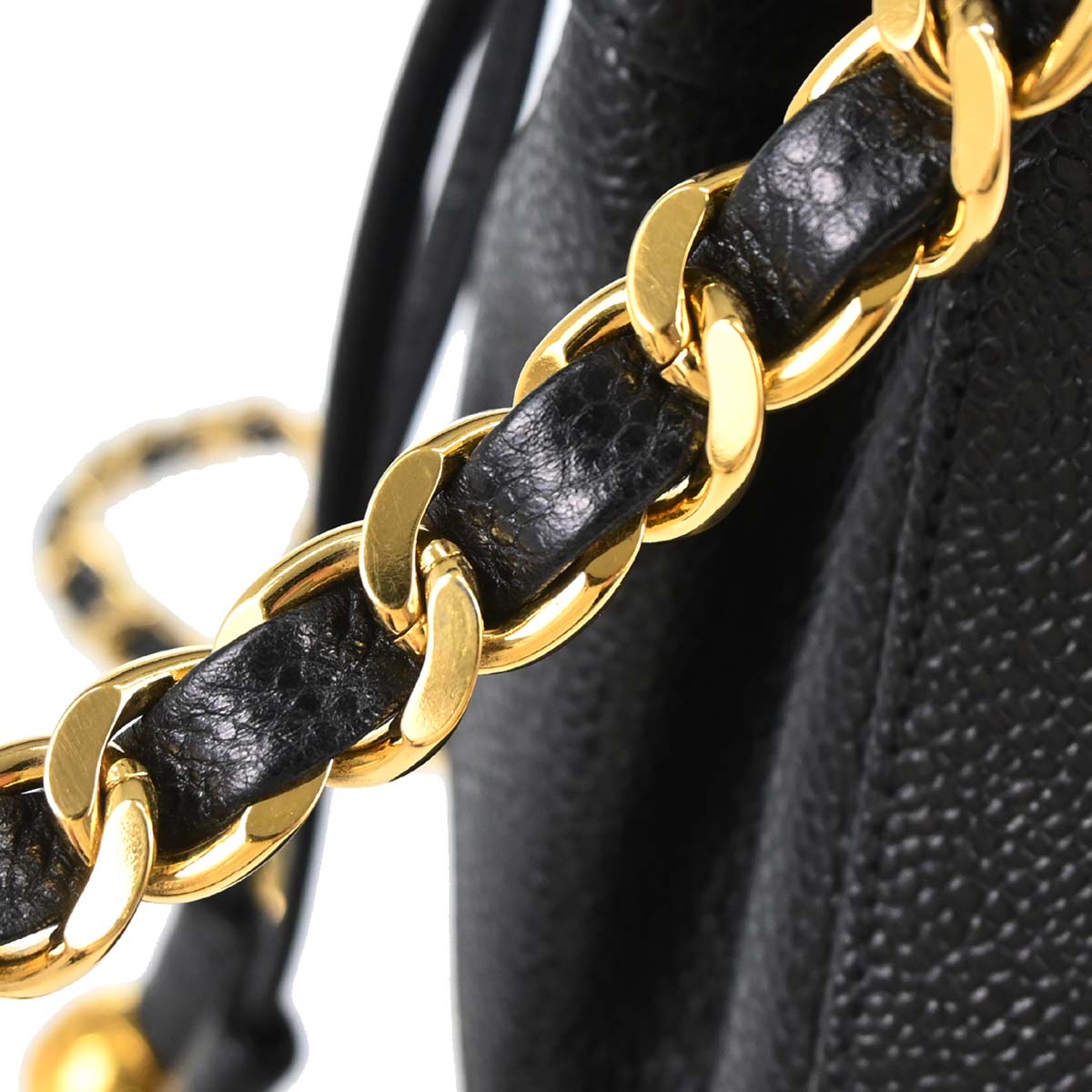 Chanel 1991-1994 Black Caviar Skin Triple CC Drawstring Shoulder Bag