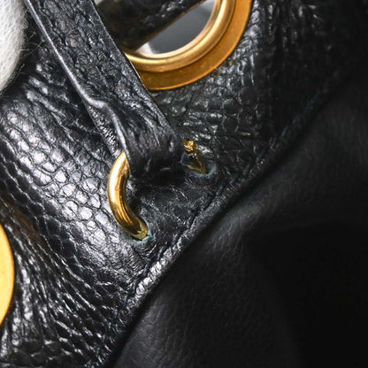 Chanel 1991-1994 Black Caviar Skin Triple CC Drawstring Shoulder Bag