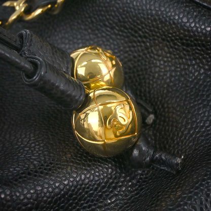 Chanel 1991-1994 Black Caviar Skin Triple CC Drawstring Shoulder Bag