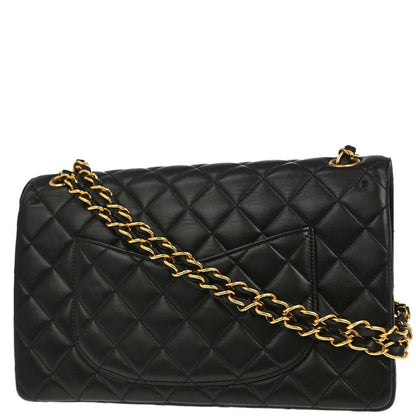Chanel 1994-1996 Black Lambskin Paris Medium Double Flap Shoulder Bag