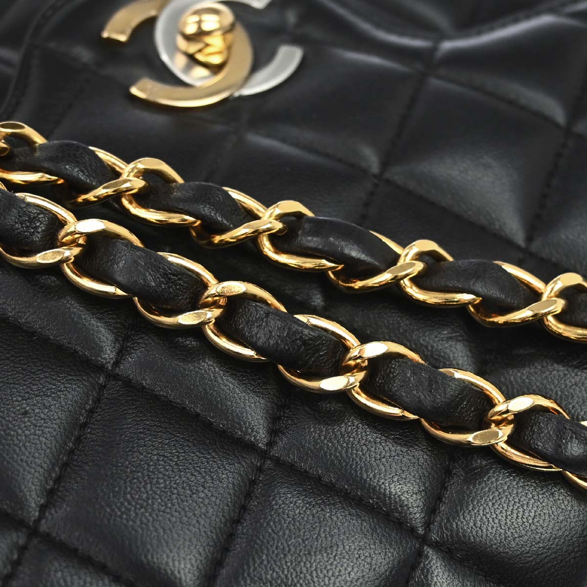 Chanel 1994-1996 Black Lambskin Paris Medium Double Flap Shoulder Bag